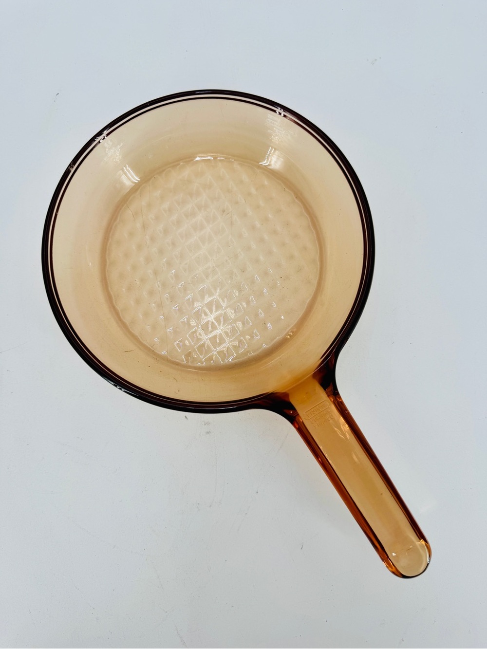 Corning Visions Ware 7" Amber Skillet FRANCE Waffle Bottom